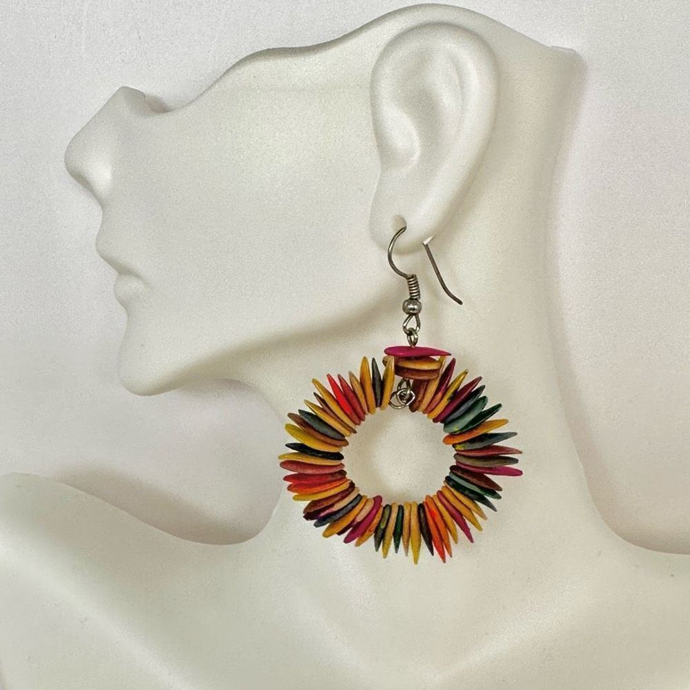 Colorful melon seed circle boho earrings
